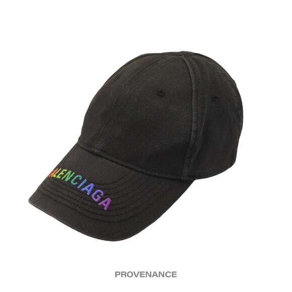 🔴 Balenciaga Embroidered Rainbow Logo Cap - Washed Black - Picture 3 of 10